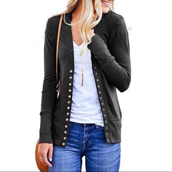 Sweaters - ESSENTIAL CHARCOAL SNAP BUTTON CARDIGAN